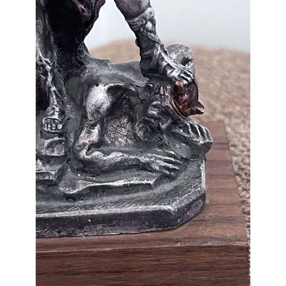 The Christian World Pewter & Enamel St. Michael Archangel Statue on Wood Base - Picture 4 of 7